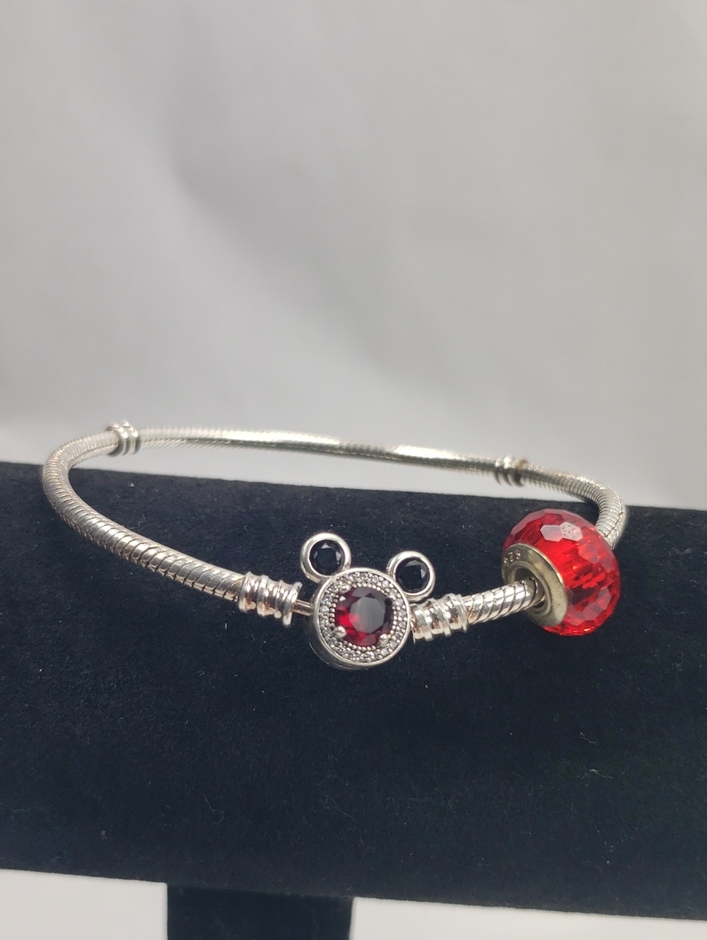 S925 Sterling Silver Disney Inspired Mickey Mouse Charm Snake Bracelet